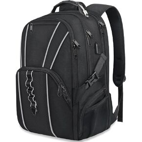Naukay Large Travel Backpack for Men Women, 17.3 inch Laptop Backpack with USB Charging Port, Water Resistant Anti Theft Big Computer Backpack Fits 15.6 17 Inch Laptop, TSA Friendly Daypack, Black