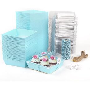 Rocutus Cake Boxes Take Out Boxes Bakery Boxes,100 Pack Charcuterie Boxes Paper Food Containers to Go Pink Cake Boxes,Pink Bakery Boxes for Cake Packaging, Desserts, Pastry, Cupcakes (Blue)