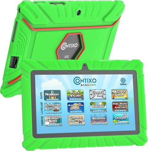 Contixo V8 7" Kids Tablet - 32GB Storage, Pre-Loaded Exclusive Ad-Free Content, Android, Parental Controls, Durable Kid-Proof Case, IPS Touch Screen, Dual Camera, WiFi, Ages 3-12, Gift - Blue in Kuwait