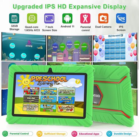 Contixo V8 7" Kids Tablet - 32GB Storage, Pre-Loaded Exclusive Ad-Free Content, Android, Parental Controls, Durable Kid-Proof Case, IPS Touch Screen, Dual Camera, WiFi, Ages 3-12, Gift - Blue in Kuwait