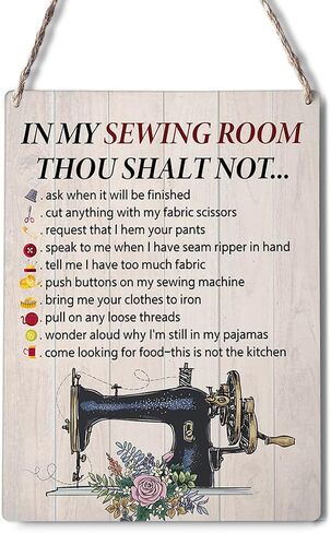Rustic Sewing Room Signs Wall Decor in My Sewing Room Thou Shalt Not Quote Wood Plaque Wooden Hanging Sign Decoration for Home Door 8 x 10 in Saudi Arabia