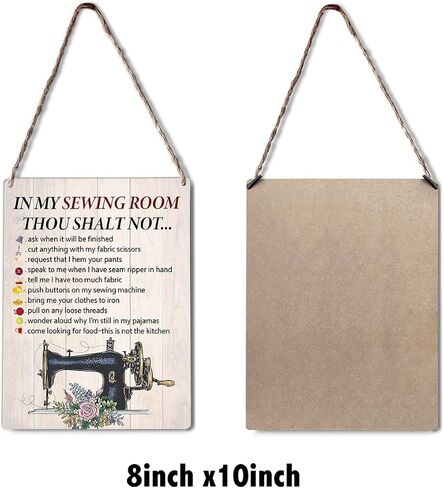 Rustic Sewing Room Signs Wall Decor in My Sewing Room Thou Shalt Not Quote Wood Plaque Wooden Hanging Sign Decoration for Home Door 8 x 10 in Saudi Arabia