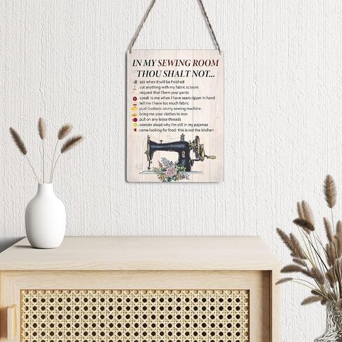 Rustic Sewing Room Signs Wall Decor in My Sewing Room Thou Shalt Not Quote Wood Plaque Wooden Hanging Sign Decoration for Home Door 8 x 10 in Saudi Arabia