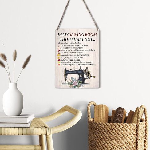 Rustic Sewing Room Signs Wall Decor in My Sewing Room Thou Shalt Not Quote Wood Plaque Wooden Hanging Sign Decoration for Home Door 8 x 10 in Saudi Arabia