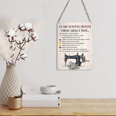 Rustic Sewing Room Signs Wall Decor in My Sewing Room Thou Shalt Not Quote Wood Plaque Wooden Hanging Sign Decoration for Home Door 8 x 10 in Saudi Arabia