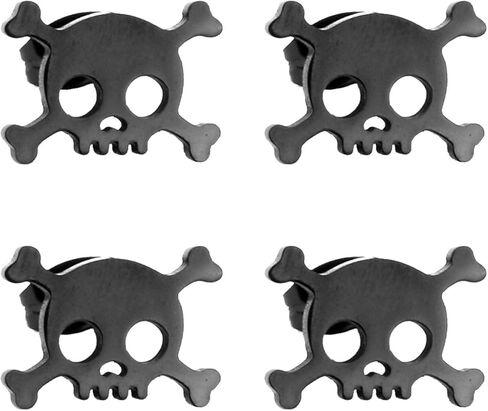 أقراط ترصيع الجمجمة السوداء 2 أزواج القوطية عظم الجمجمة الهيكل العظمي السائق هالوين أقراط in Kuwait