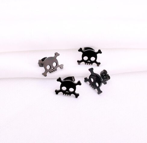 أقراط ترصيع الجمجمة السوداء 2 أزواج القوطية عظم الجمجمة الهيكل العظمي السائق هالوين أقراط in Kuwait