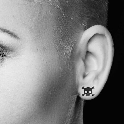 أقراط ترصيع الجمجمة السوداء 2 أزواج القوطية عظم الجمجمة الهيكل العظمي السائق هالوين أقراط in Kuwait