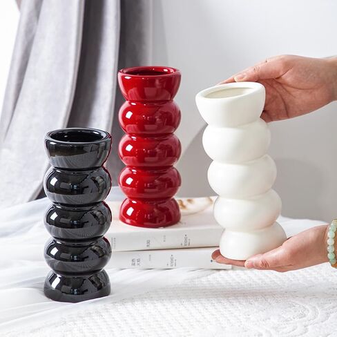 مزهرية سيراميك مزخرفة من Anding، مزهرية بيضاء، مزهرية عشبية بامباس، مزهرية بوهو، مزهرية حديثة لديكور المنزل، مزهرية من الطين (A526 أبيض) in Kuwait