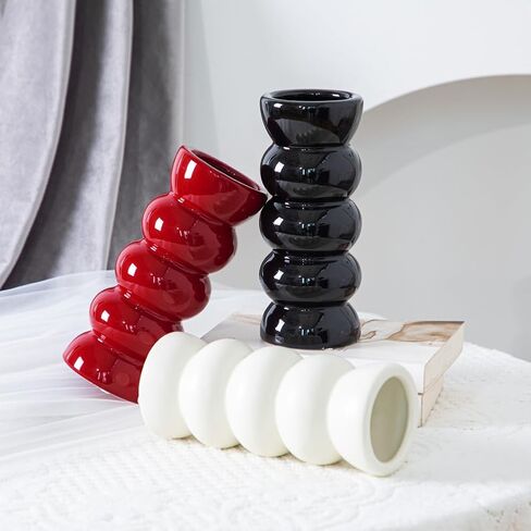 مزهرية سيراميك مزخرفة من Anding، مزهرية بيضاء، مزهرية عشبية بامباس، مزهرية بوهو، مزهرية حديثة لديكور المنزل، مزهرية من الطين (A526 أبيض) in Kuwait