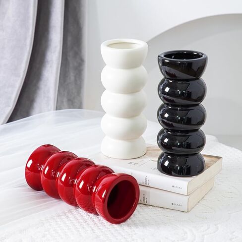 مزهرية سيراميك مزخرفة من Anding، مزهرية بيضاء، مزهرية عشبية بامباس، مزهرية بوهو، مزهرية حديثة لديكور المنزل، مزهرية من الطين (A526 أبيض) in Kuwait