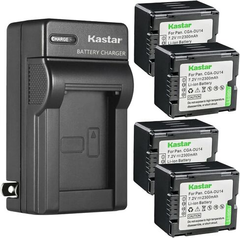 Kastar 4-Pack CGA-DU14 بطارية وشاحن حائط تيار متردد بديل لباناسونيك VDR-D105، VDR-D150، VDR-D158، VDR-D160، VDR-D200، VDR-D210، VDR-D220، VDR-D230، VDR-D250 ، كاميرا VDR-D258، VDR-D300 in Saudi Arabia