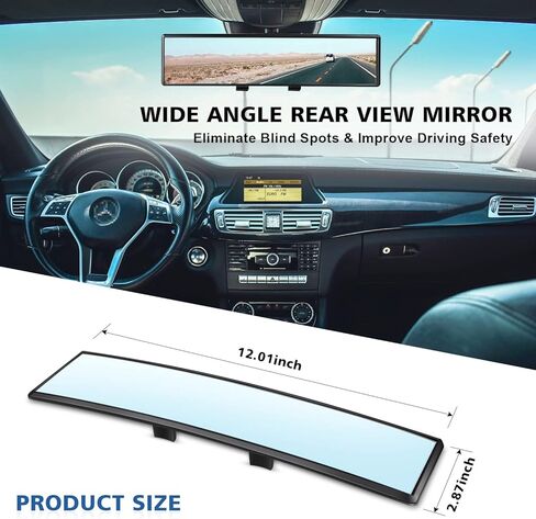 قطعتان من مرايا الرؤية الخلفية للسيارة عالية الدقة مقاس 12 بوصة، مرآة رؤية خلفية بانورامية بمشبك داخلي، مرآة رؤية خلفية واسعة النطاق، استخدام عالمي للسيارات وسيارات الدفع الرباعي والشاحنات والمركبات... in Kuwait