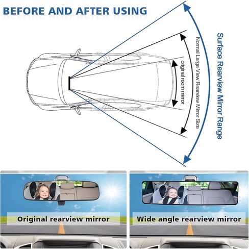 قطعتان من مرايا الرؤية الخلفية للسيارة عالية الدقة مقاس 12 بوصة، مرآة رؤية خلفية بانورامية بمشبك داخلي، مرآة رؤية خلفية واسعة النطاق، استخدام عالمي للسيارات وسيارات الدفع الرباعي والشاحنات والمركبات... in Kuwait
