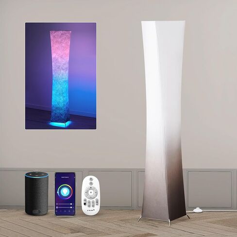 chiphy Floor Lamp for Living Room, 52"(M) Standing Lamp, RGB Color Changing LED Bulbs, Adjustable Brightness Color Temperature, Red Fabric Lampshade, for Bedroom Kids Room Play Room in Saudi Arabia