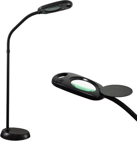 مصباح أرضي مكبر 2 في 1 5X ومصباح أرضي LED ساطع بدون استخدام اليد مع معقوفة قابلة للتعديل - ضوء النهار المكبر للعمل للقراءة والإصلاح والحرف اليدوية والخياطة وما إلى ذلك (أبيض) in Saudi Arabia