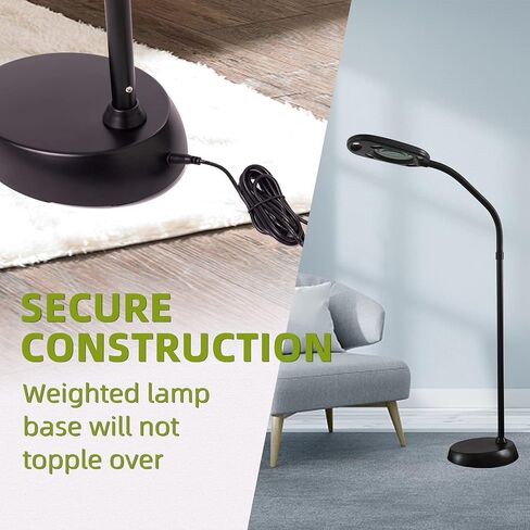 مصباح أرضي مكبر 2 في 1 5X ومصباح أرضي LED ساطع بدون استخدام اليد مع معقوفة قابلة للتعديل - ضوء النهار المكبر للعمل للقراءة والإصلاح والحرف اليدوية والخياطة وما إلى ذلك (أبيض) in Saudi Arabia