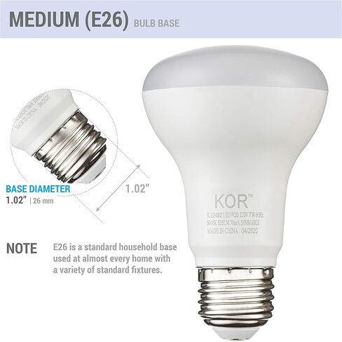 KOR (6 Pack) 7W LED R20 Reflector Light Bulb (50W Equivalent), Dimmable, 550 Lumens, UL & Energy Star, Standard E26 Base, BR20 LED Flood Light Bulbs for Recessed Can Use (2700K (Warm White)) in Saudi Arabia