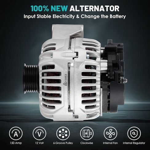13953 Car Alternator 12V 150 Amp, 6-Groove Pulley Fit for SLR McLaren/SL500/S500/S430/S350/G55/G500/E55/E500/E430/E320/CLS500/CLK430/CL500 V8 Automotive Replacement Alternators in Saudi Arabia