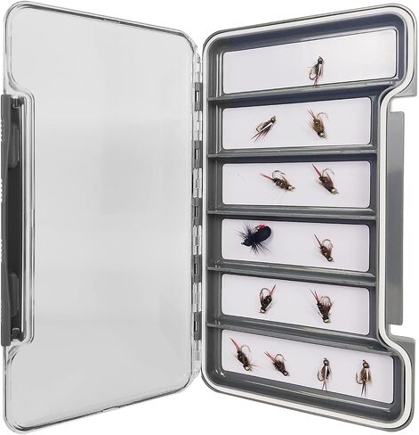 Waterproof Fly Fishing Box Slim Fishing Storage Fishing Tackle Case Multi Magnetic Compartments Tackle Box 7.36"X4.02"X0.63" (187X102X16mm)(Grey-12C) in Saudi Arabia