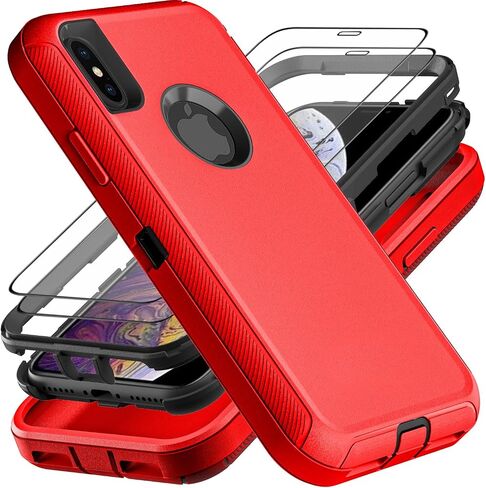 for iPhone X Case/iPhone Xs Case, Military Grade 3 in 1 Heavy Duty Shockproof/Drop Proof/Dust Proof Case with 2Pcs Tempered Glass Screen Protector (Aqua Blue/Pink) in Saudi Arabia