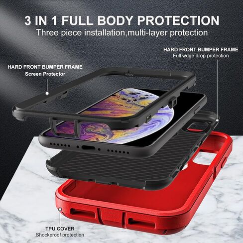 for iPhone X Case/iPhone Xs Case, Military Grade 3 in 1 Heavy Duty Shockproof/Drop Proof/Dust Proof Case with 2Pcs Tempered Glass Screen Protector (Aqua Blue/Pink) in Saudi Arabia