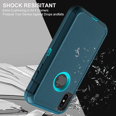 for iPhone X Case/iPhone Xs Case, Military Grade 3 in 1 Heavy Duty Shockproof/Drop Proof/Dust Proof Case with 2Pcs Tempered Glass Screen Protector (Aqua Blue/Pink) in Saudi Arabia