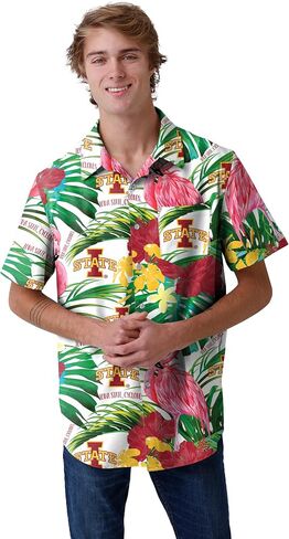 FOCO Men's NCAA College Team Logo Floral Aloha Tropical Button Up Shirt in Saudi Arabia