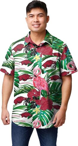 FOCO Men's NCAA College Team Logo Floral Aloha Tropical Button Up Shirt in Saudi Arabia
