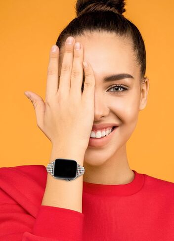 سوار شبكي من Smarwiss Designer Chidori متوافق مع ساعة Apple 41 مم 40 مم 38 مم، سوار معصم جلدي ناعم فاخر بنمط منقوش لسلسلة iWatch 9/8/7/6/5/4/3/2/1/SE للنساء/البنات أصفر وأبيض in Saudi Arabia