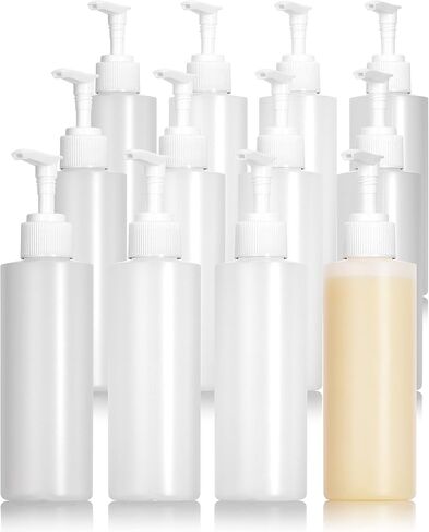 JUVITUS Clear Natural Large Refillable Plastic Squeeze Bottle with White Lotion Pump Dispenser 8 oz - (6 Pack) in Saudi Arabia