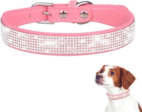 TDTOK Rhinestone Dog Collars for Medium Small Dogs, Cute Soft Comfy Glitter Dog Collar with Sturdy Sparkle Diamond Metal Buckle, Adjustable Suede Leather Bling Dog Collars for Small Dogs in Saudi Arabia