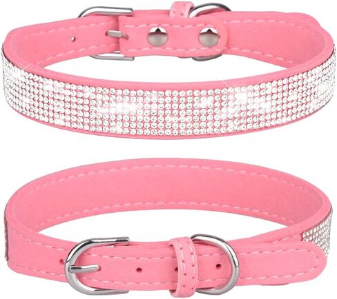 TDTOK Rhinestone Dog Collars for Medium Small Dogs, Cute Soft Comfy Glitter Dog Collar with Sturdy Sparkle Diamond Metal Buckle, Adjustable Suede Leather Bling Dog Collars for Small Dogs in Saudi Arabia