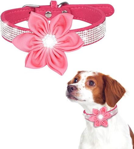 TDTOK Rhinestone Dog Collars for Medium Small Dogs, Cute Soft Comfy Glitter Dog Collar with Sturdy Sparkle Diamond Metal Buckle, Adjustable Suede Leather Bling Dog Collars for Small Dogs in Saudi Arabia