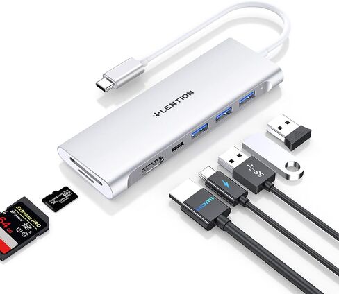 LENTION USB C Multiport Hub with 4K HDMI, 3 USB 3.0, SD/Micro SD Card Reader, 100W PD Compatible 2023-2016 MacBook Pro, New Mac Air, Window, Iphone15 More, Stable Driver Adapter (CB-C36B, Silver) in Saudi Arabia