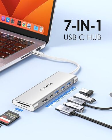 LENTION USB C Multiport Hub with 4K HDMI, 3 USB 3.0, SD/Micro SD Card Reader, 100W PD Compatible 2023-2016 MacBook Pro, New Mac Air, Window, Iphone15 More, Stable Driver Adapter (CB-C36B, Silver) in Saudi Arabia