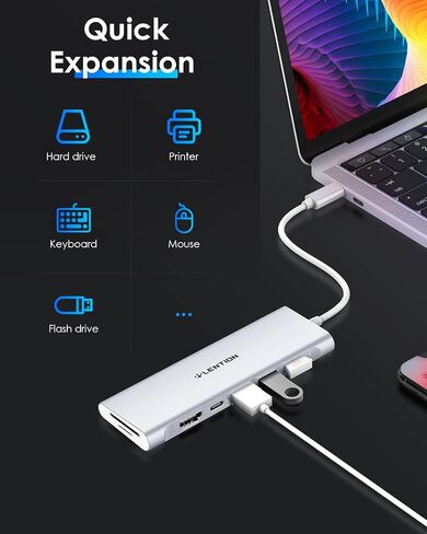 LENTION USB C Multiport Hub with 4K HDMI, 3 USB 3.0, SD/Micro SD Card Reader, 100W PD Compatible 2023-2016 MacBook Pro, New Mac Air, Window, Iphone15 More, Stable Driver Adapter (CB-C36B, Silver) in Saudi Arabia