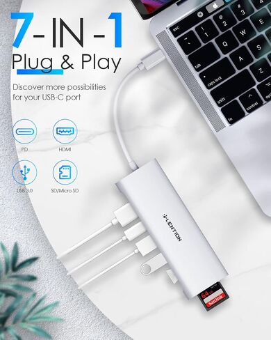 LENTION USB C Multiport Hub with 4K HDMI, 3 USB 3.0, SD/Micro SD Card Reader, 100W PD Compatible 2023-2016 MacBook Pro, New Mac Air, Window, Iphone15 More, Stable Driver Adapter (CB-C36B, Silver) in Saudi Arabia