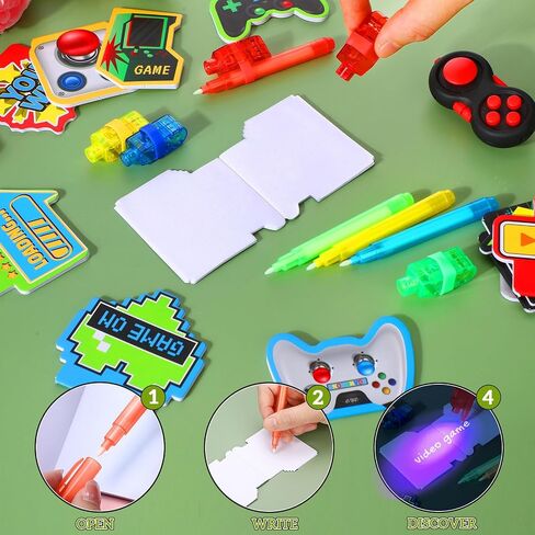 Qilery 72 Pcs Video Game Party Favors Supplies Include Invisible Ink Pen and Notebook Party Favor with Finger UV Light Gamer Goodie Bag Stuffers for Game on Birthday Pinata Fillers Prizes in Saudi Arabia