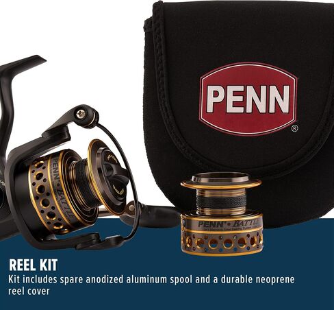 PENN Battle Spinning Reel Kit, Size 5000, Includes Reel Cover and Spare Anodized Aluminum Spool, Right/Left Handle Position, HT-100 Front Drag System in Kuwait