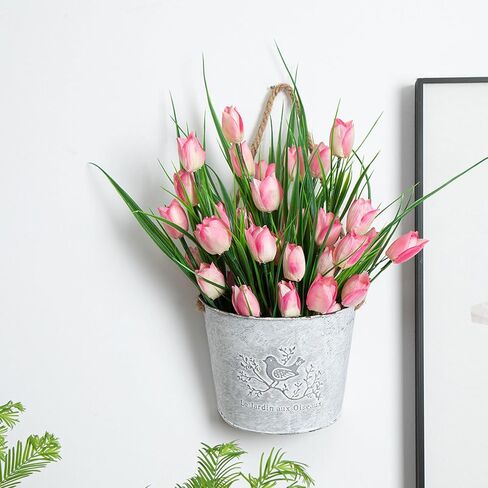 12 Bundle Artificial Outdoor Flowers for Summer Outside - UV Resistant Tulip Fake Plant Silk Plastic Outdoor Flower for Front Door Patio Yard Window Box Porch Garden Front Patio Yard Decoration in Saudi Arabia