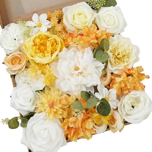 35pcs Artificial Flowers Mix Silk Flowers & Foliage with Stems for DIY Wedding Bouquets Centerpieces Arrangements Party Bridal Baby Shower Cake Decorations Home Decor (Autumn Caramel) in Saudi Arabia