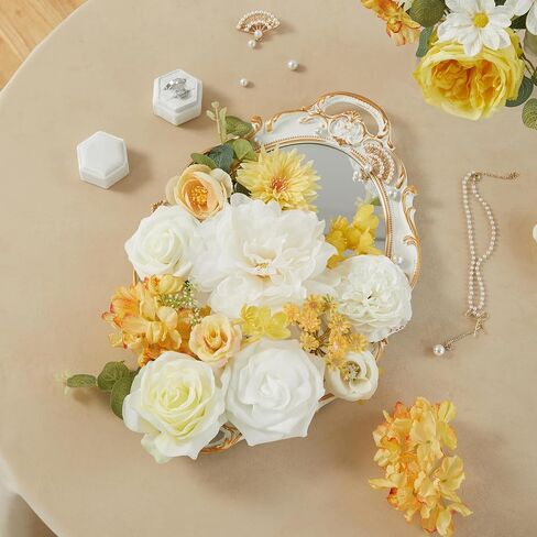35pcs Artificial Flowers Mix Silk Flowers & Foliage with Stems for DIY Wedding Bouquets Centerpieces Arrangements Party Bridal Baby Shower Cake Decorations Home Decor (Autumn Caramel) in Saudi Arabia