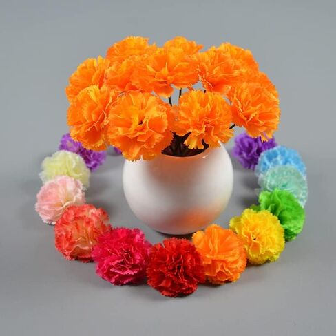 Rikyo 50 Artificial Silk Carnation Flower Head with Stems Set,Vase Fillers,Marigold Flower Heads for Diwali Home Decor Day of The Dead Wreath Garland Cake Ornaments,2" Petals Heads (Black) in Saudi Arabia