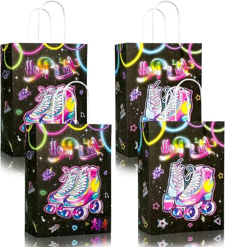 16 PCS Roller Skates Favor Bags for Roller Skating Themed Birthday Party Supplies and Decorations Roller Skate Goodie Gift Candy Bags for Kids Adults in Saudi Arabia