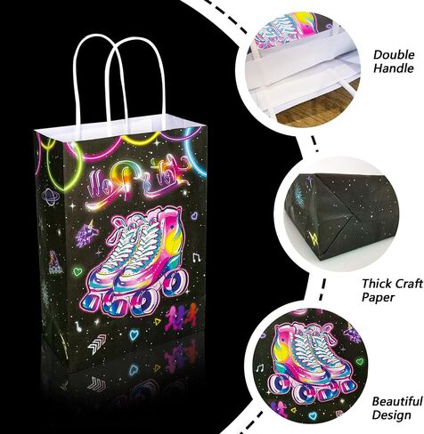 16 PCS Roller Skates Favor Bags for Roller Skating Themed Birthday Party Supplies and Decorations Roller Skate Goodie Gift Candy Bags for Kids Adults in Saudi Arabia