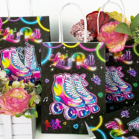 16 PCS Roller Skates Favor Bags for Roller Skating Themed Birthday Party Supplies and Decorations Roller Skate Goodie Gift Candy Bags for Kids Adults in Saudi Arabia