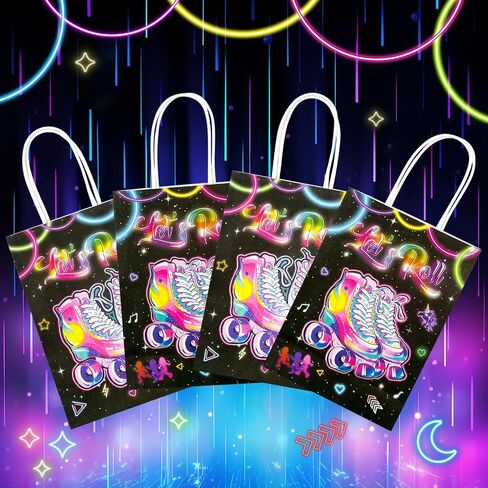 16 PCS Roller Skates Favor Bags for Roller Skating Themed Birthday Party Supplies and Decorations Roller Skate Goodie Gift Candy Bags for Kids Adults in Saudi Arabia