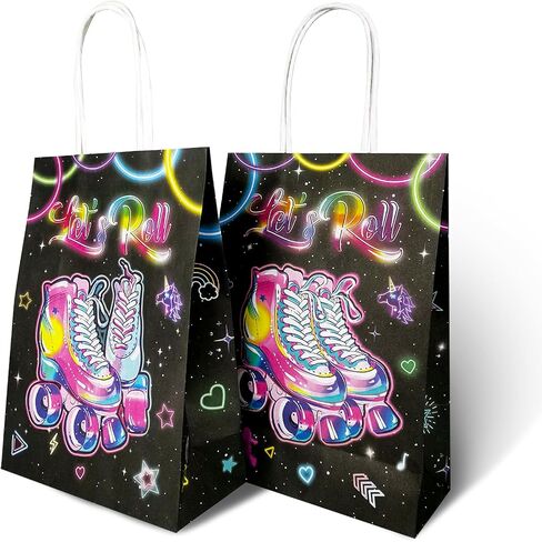 16 PCS Roller Skates Favor Bags for Roller Skating Themed Birthday Party Supplies and Decorations Roller Skate Goodie Gift Candy Bags for Kids Adults in Saudi Arabia