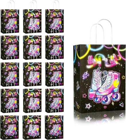 16 PCS Roller Skates Favor Bags for Roller Skating Themed Birthday Party Supplies and Decorations Roller Skate Goodie Gift Candy Bags for Kids Adults in Saudi Arabia